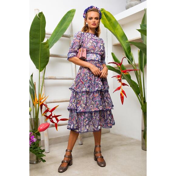 CeliaB Dresses & Skirts - NWT Celiab Velvet Devore With Gold Lurex Floral Katie Midi Dress Size L